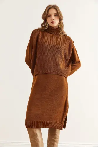 Women's Camel Hair Dress Fisherman's Sweater Knit Set T - 4