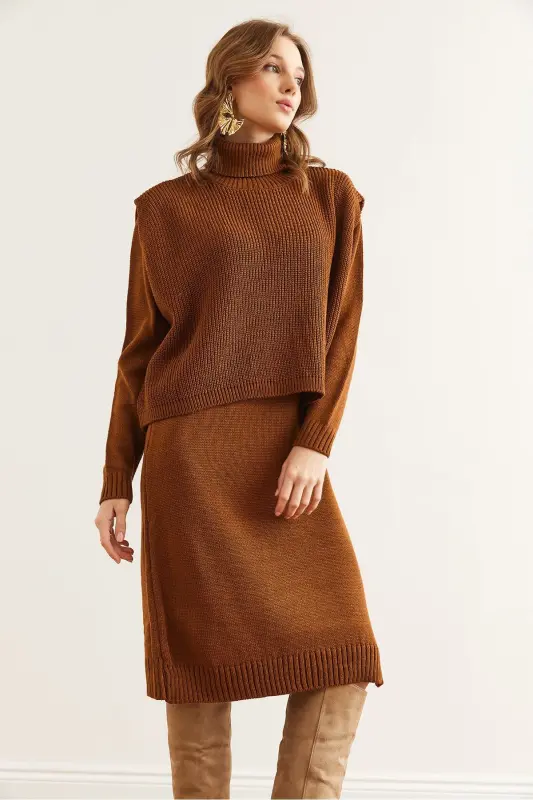 Women's Camel Hair Dress Fisherman's Sweater Knit Set T - 5