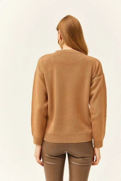 Women's Camel Heart Detailed Knitted Sweater KZK-19000735 - 5