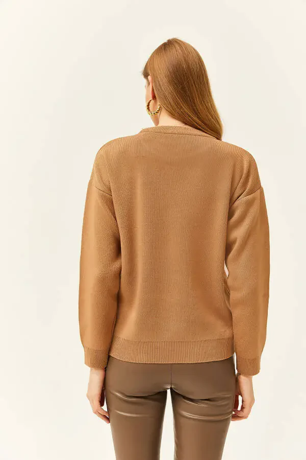 Women's Camel Heart Detailed Knitted Sweater KZK-19000735 - 5