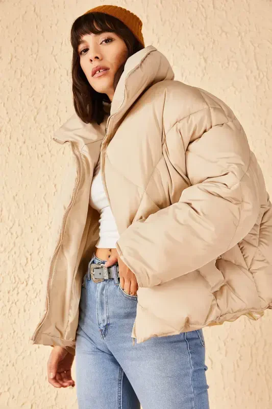 Women's Camel Oversize Padded Jacket 10191065-Camel - 1