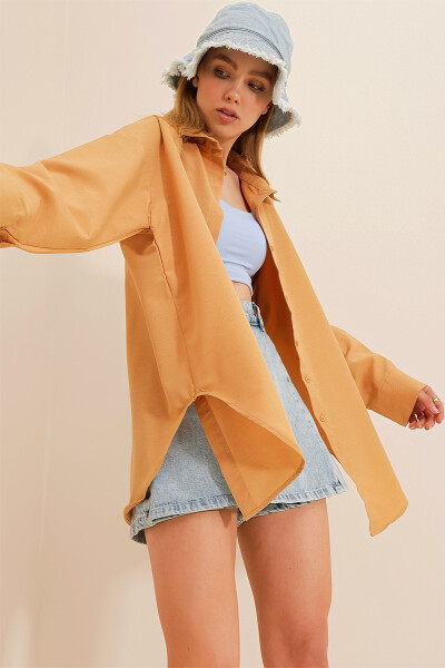 Women's Camel Oversized Long Woven Shirt ALC-X6828 - 6