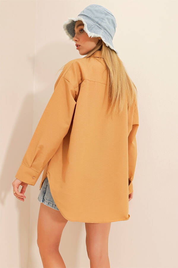 Women's Camel Oversized Long Woven Shirt ALC-X6828 - 7