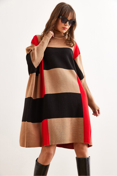 Women's Camel Plaid Thick Poncho Tunic Dress ELB-190 