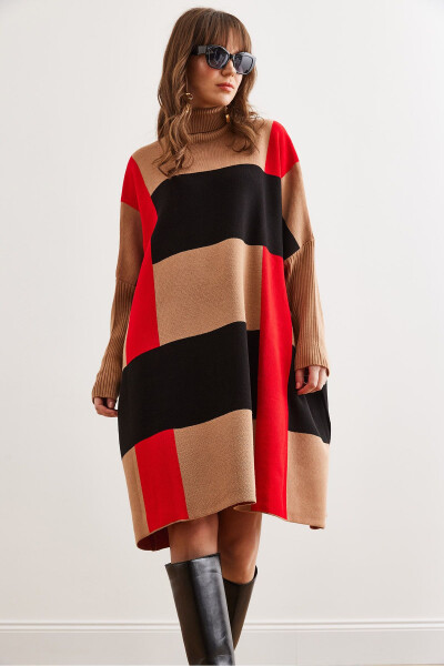 Women's Camel Plaid Thick Poncho Tunic Dress ELB-190 - 3