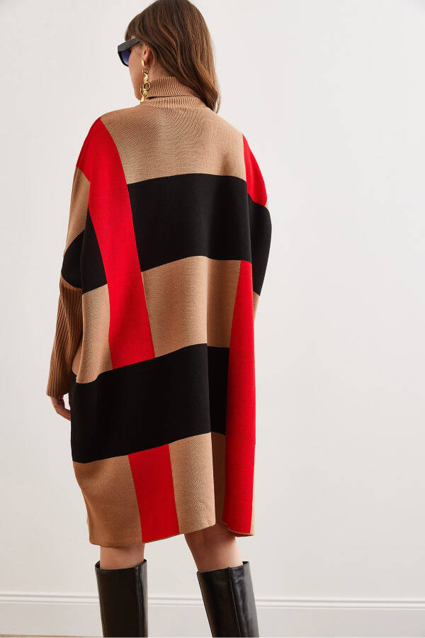 Women's Camel Plaid Thick Poncho Tunic Dress ELB-190 - 6