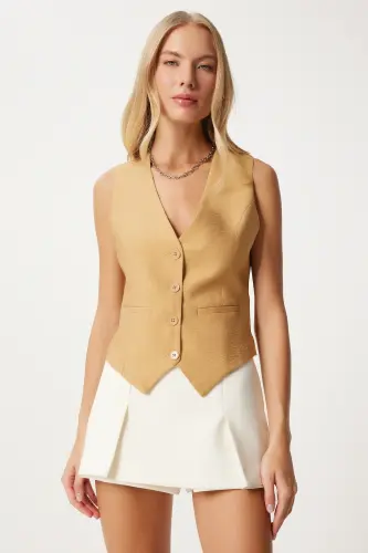 Women's Camel V-Neck Stylish Ayrobin Vest TO00067 - 3