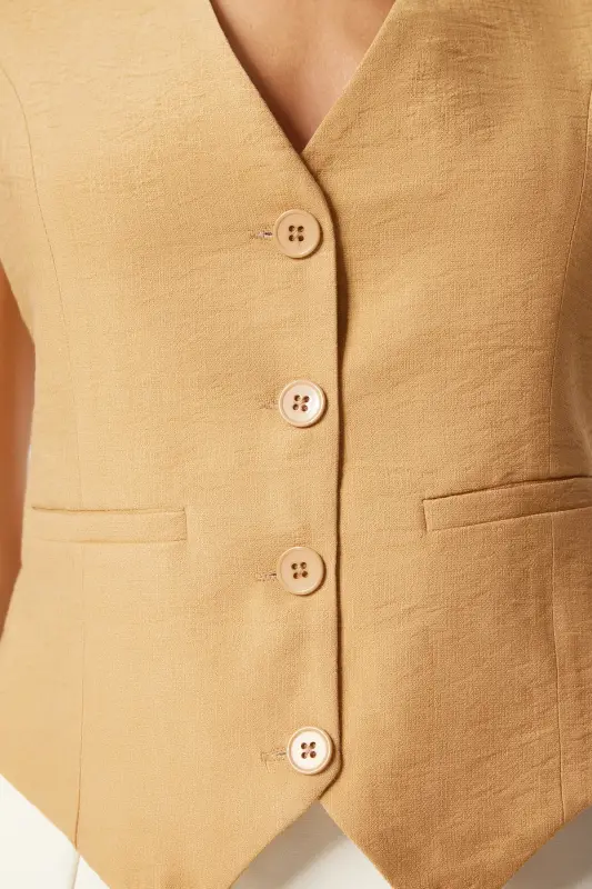 Women's Camel V-Neck Stylish Ayrobin Vest TO00067 - 4