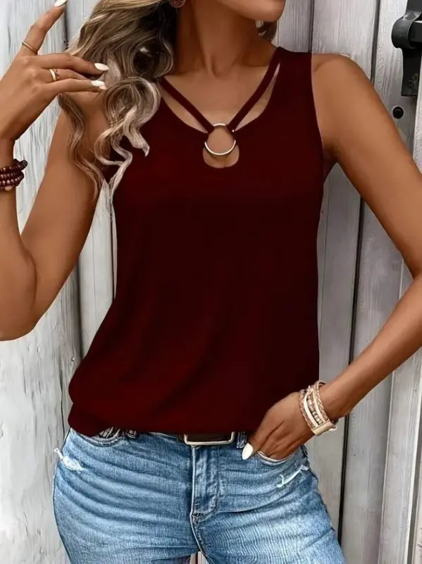 Women's Camisole Collar strap Ring Detailed Viscose Blouse - 2