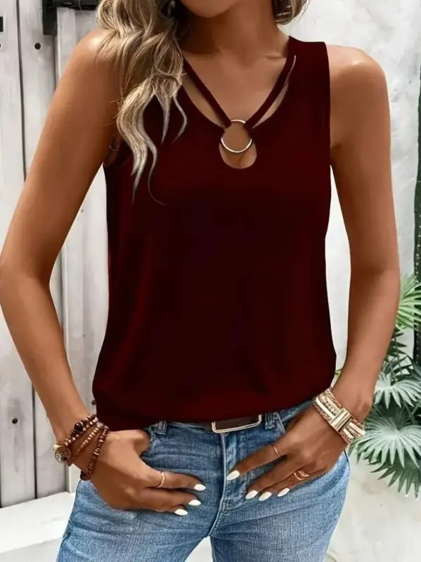 Women's Camisole Collar strap Ring Detailed Viscose Blouse - 5