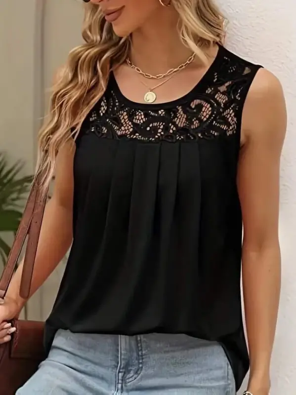 Women's Camisole Round Neck Lace Detailed Viscose Blouse - 1