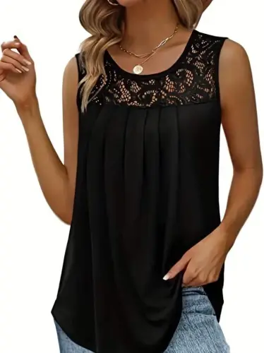 Women's Camisole Round Neck Lace Detailed Viscose Blouse - 3