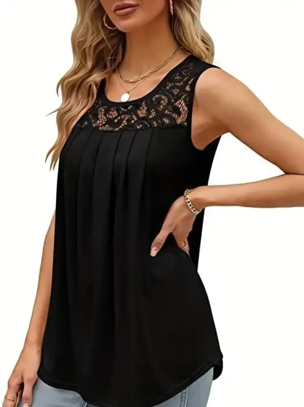 Women's Camisole Round Neck Lace Detailed Viscose Blouse - 5
