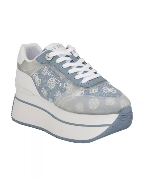 Women's Camrio Casual Double Platform Lace Up Sneakers Light Blue Denim Logo Multi - 1