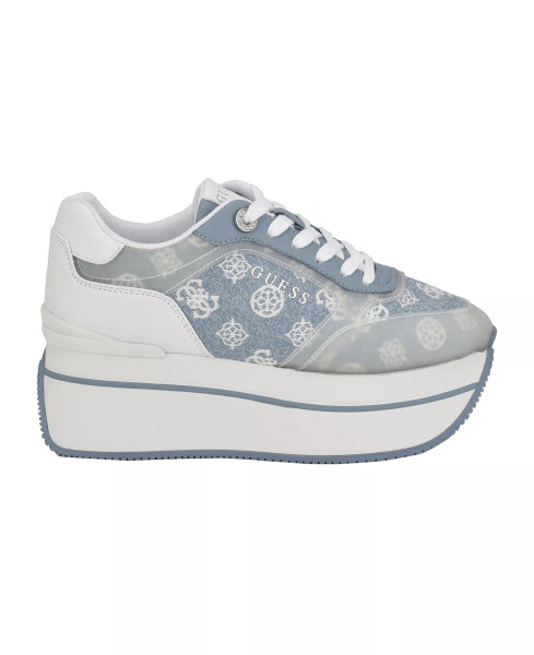 Women's Camrio Casual Double Platform Lace Up Sneakers Light Blue Denim Logo Multi - 2