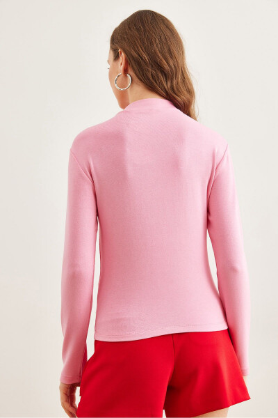 Women's Candy Pink Stand Neck Draped Soft Touch Blouse BLZ-19002758 - OLALOOK (1)