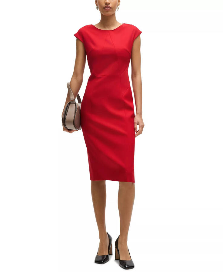 Women's Cap-Sleeve Twill Dress Bright Red - 4