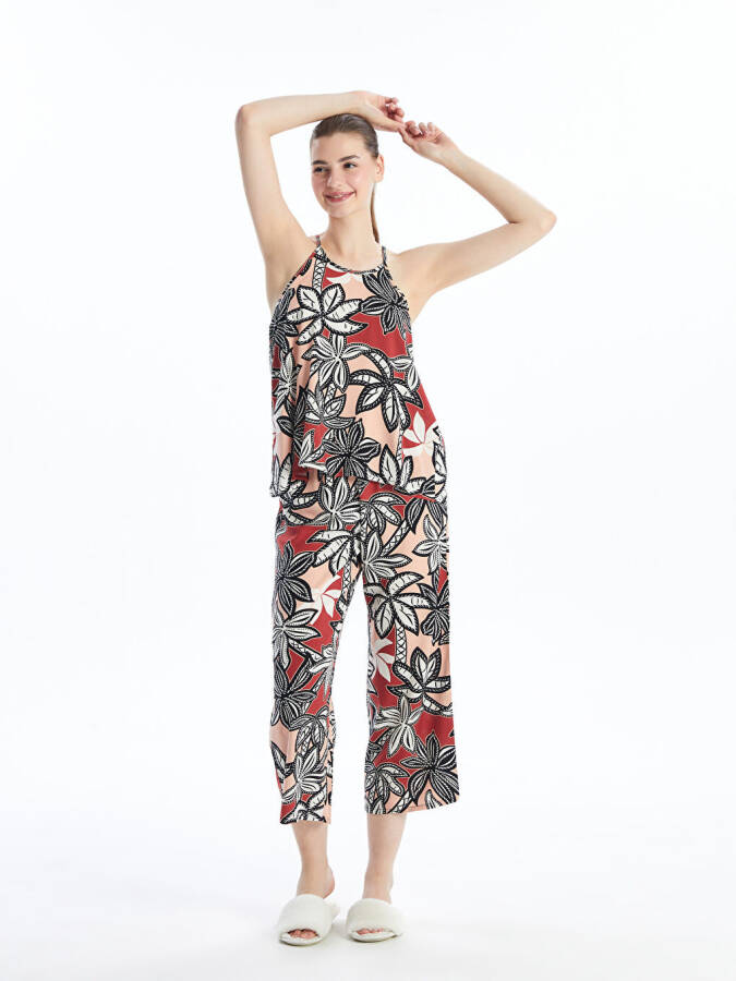 Women's Capri Pajama Set with Bike Neck Design - 1