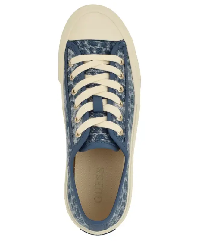 Women's Carey Jacquard Logo Lace-Up Sneakers - Blue Denim Logo - 4