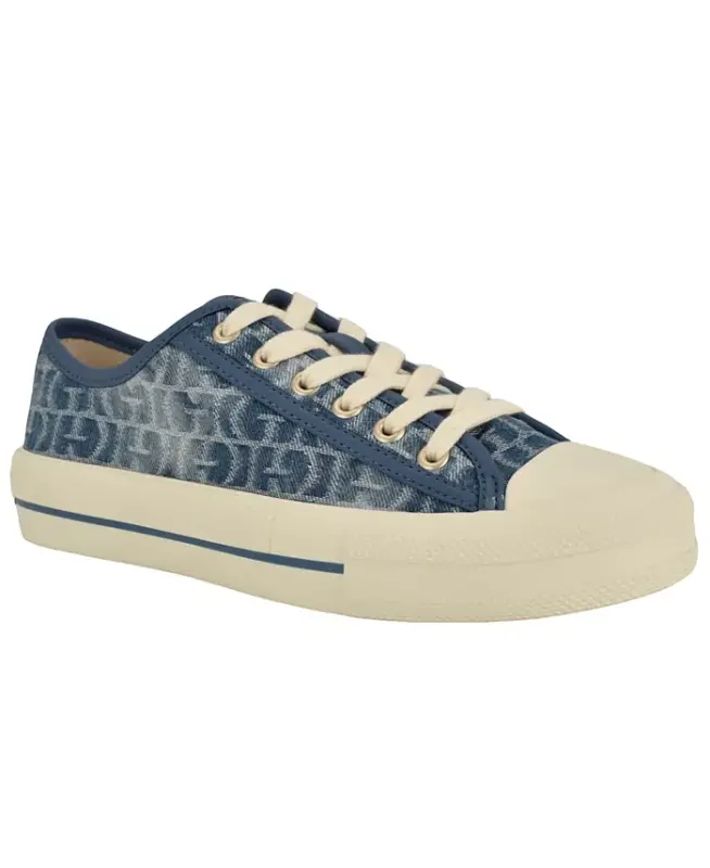 Women's Carey Jacquard Logo Lace-Up Sneakers - Blue Denim Logo - GUESS