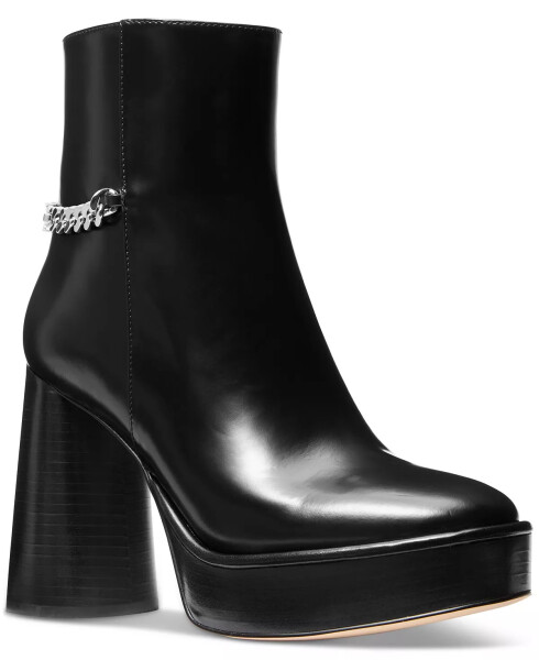 Women's Carlisle Chain-Detail Black High Heel Platform Booties Black - 1