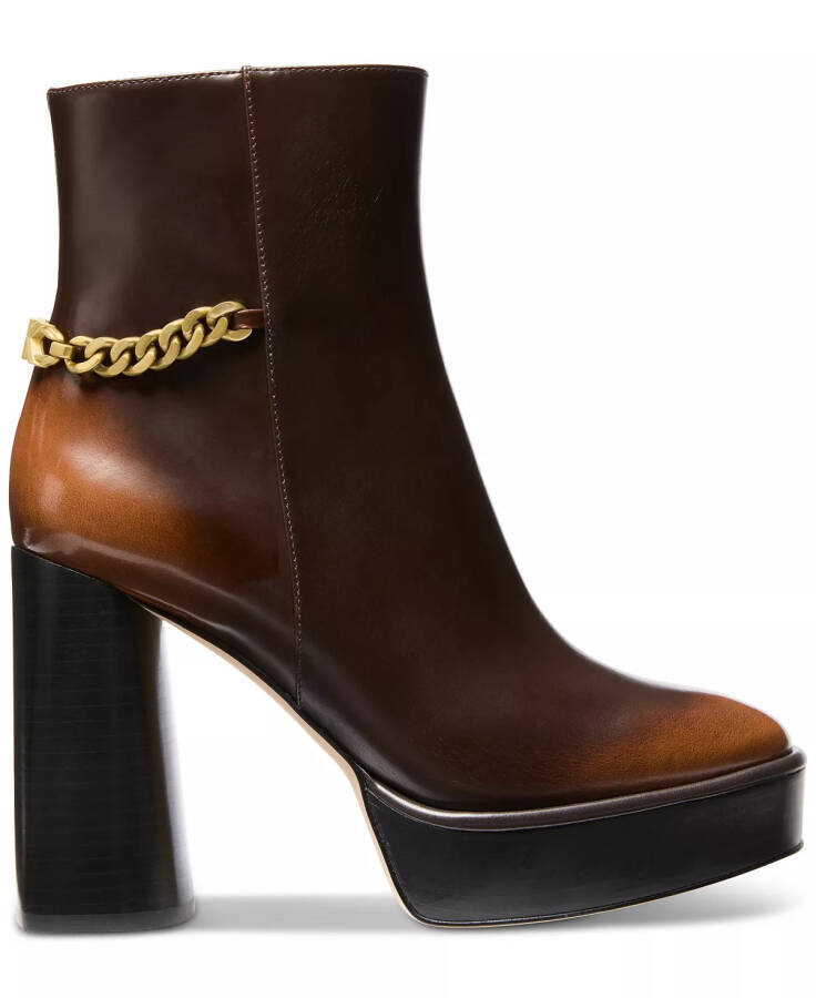 Women's Carlisle Chain-Detail Brown High Heel Platform Booties Luggage - 2