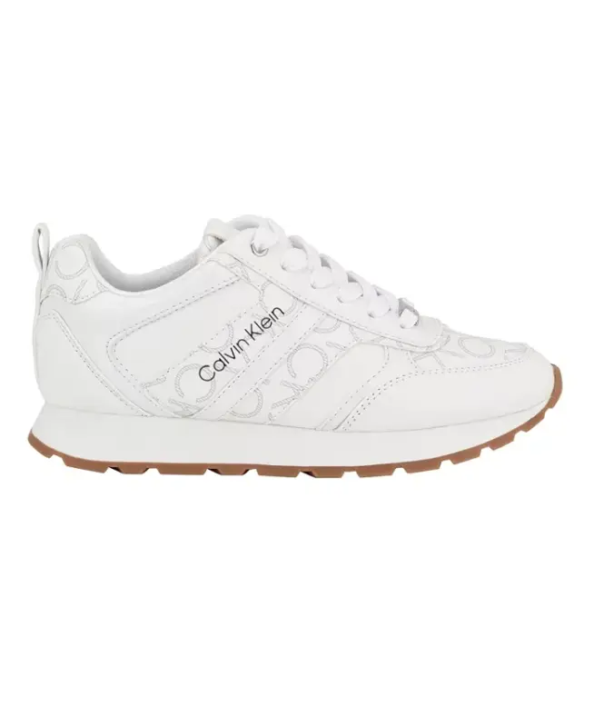 Women's Carlla Round Toe Lace-up Sneakers-White Multi Logo - 2