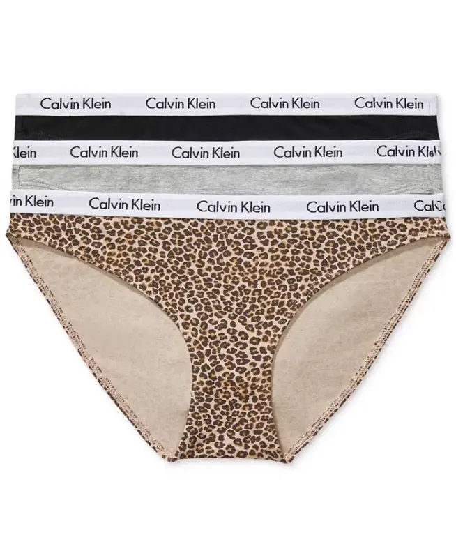 Women's Carousel 3-Pack Bikini Panty Set - Black/Grey/Cheetah Print - CALVIN KLEIN