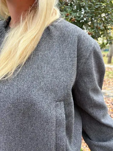 Women's Cashmere Short Coat Gray 749 - BÜYÜKBEDENIZ (1)