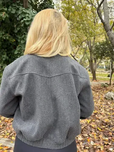 Women's Cashmere Short Coat Gray 749 - 3