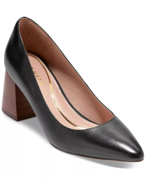 Women's Cassandra Pointed Toe Block Heel Pumps Black Leather - 1