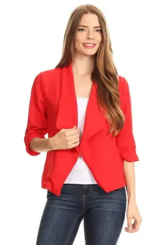 Women's Casual 3/4 Sleeve Solid Open Blazer Jacket - 4
