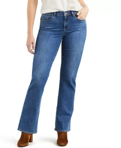 Women's Casual Classic Mid Rise Bootcut Jeans-Lapis Awe 