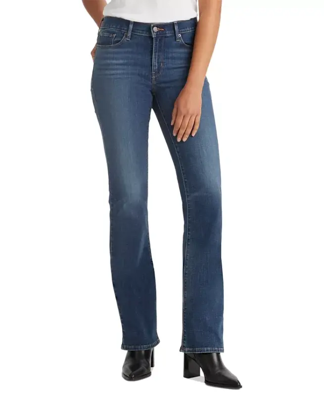 Women's Casual Classic Mid Rise Bootcut Jeans-Lapis Wave - 1