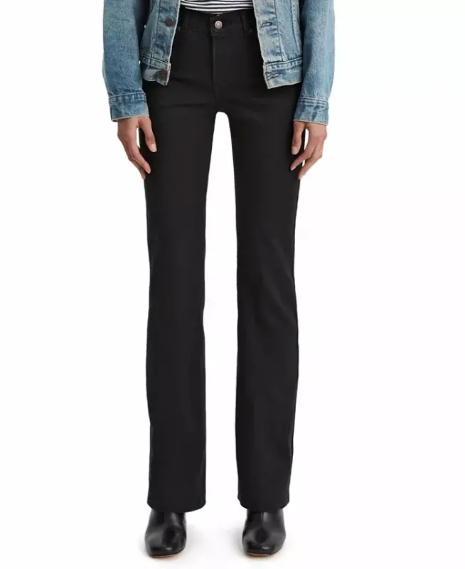 Women's Casual Classic Mid Rise Bootcut Jeans-Soft Black - 1