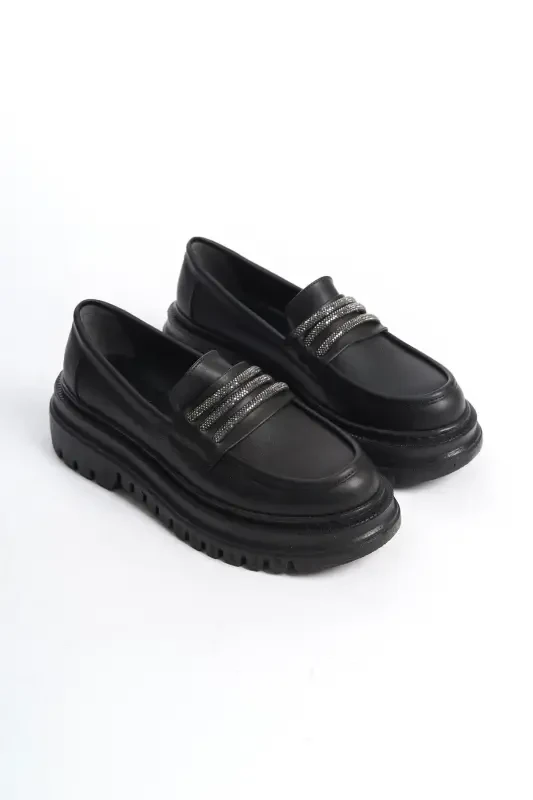 Women's Casual Daily Loafer Shoes-Black.STONE - TAF