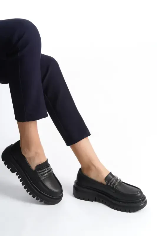 Women's Casual Daily Loafer Shoes-Black.STONE - 2