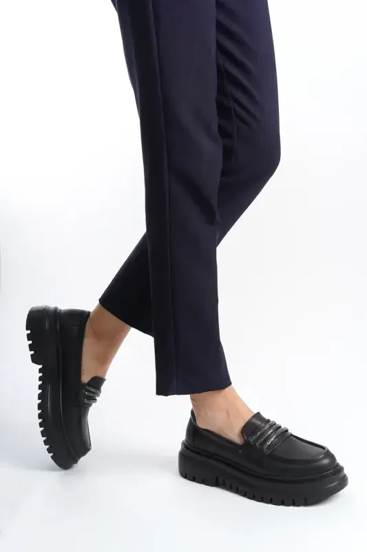 Women's Casual Daily Loafer Shoes-Black.STONE - 3