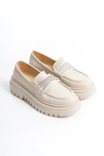Women's Casual .. Daily Loafer Shoes-Cream.STONE - 1