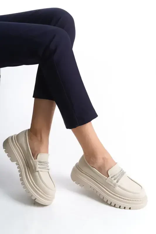 Women's Casual .. Daily Loafer Shoes-Cream.STONE - 2