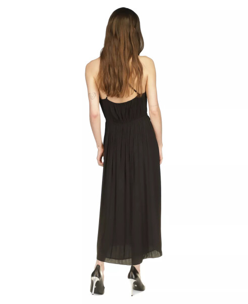 Women's Chain-Strap Satin Pleated Maxi Dress Black - 2