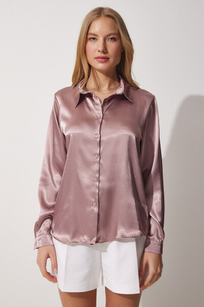 Women's Champagne Lightweight Draped Satin Top DD00990 - 3
