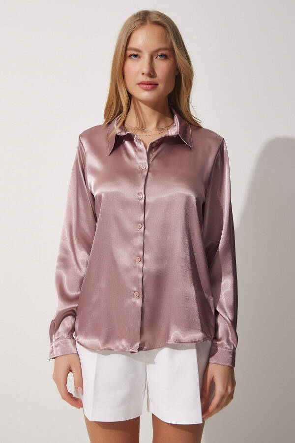Women's Champagne Lightweight Draped Satin Top DD00990 - 3
