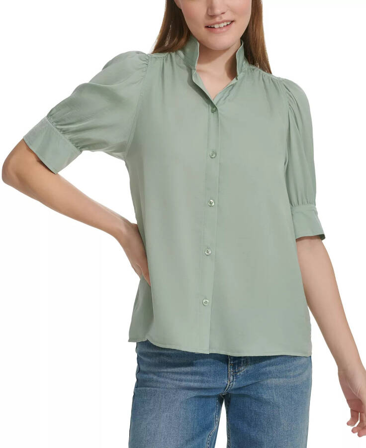 Women's Charmeuse Puff-Sleeve Stand-Collar Top Jasper - 2