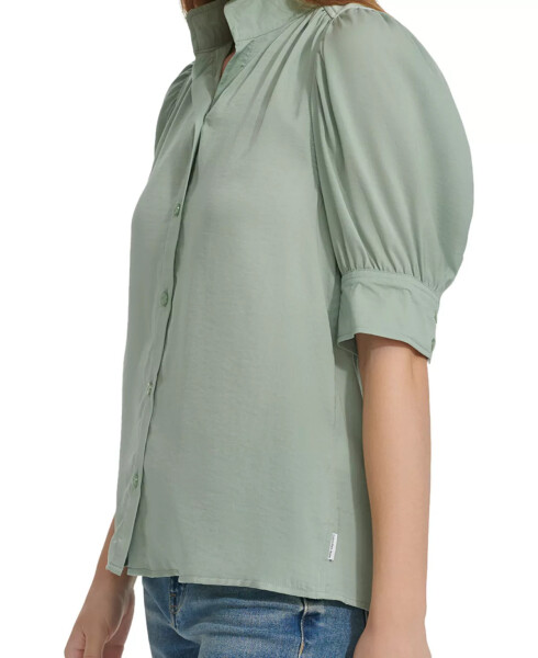 Women's Charmeuse Puff-Sleeve Stand-Collar Top Jasper - 3