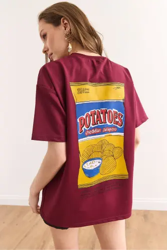 Women's Chips Burgundy Front Back Printed Relaxed Fit 2 Thread - 3