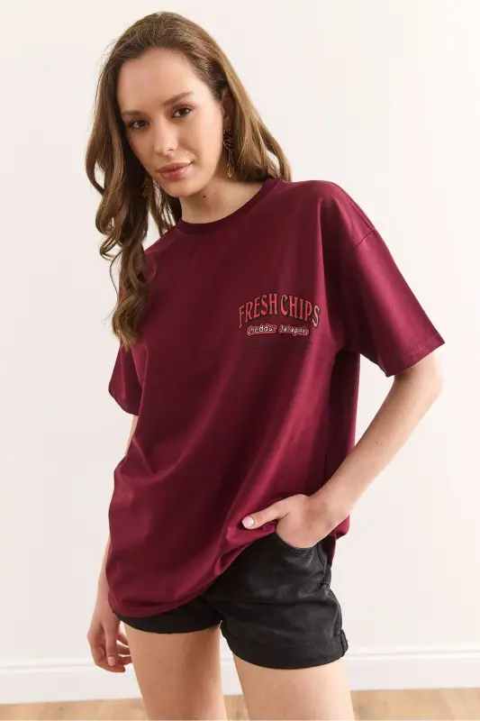 Women's Chips Burgundy Front Back Printed Relaxed Fit 2 Thread - 4