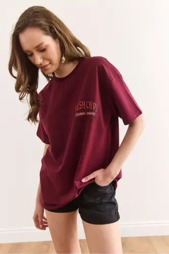 Women's Chips Burgundy Front Back Printed Relaxed Fit 2 Thread - 5