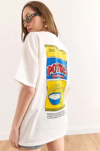 Women's Chips White Front Back Printed Relaxed Fit 2 Cord 