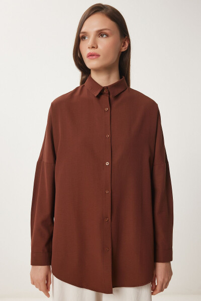 Women's Chocolate Oversize Long Basic Shirt DD00842 - 3